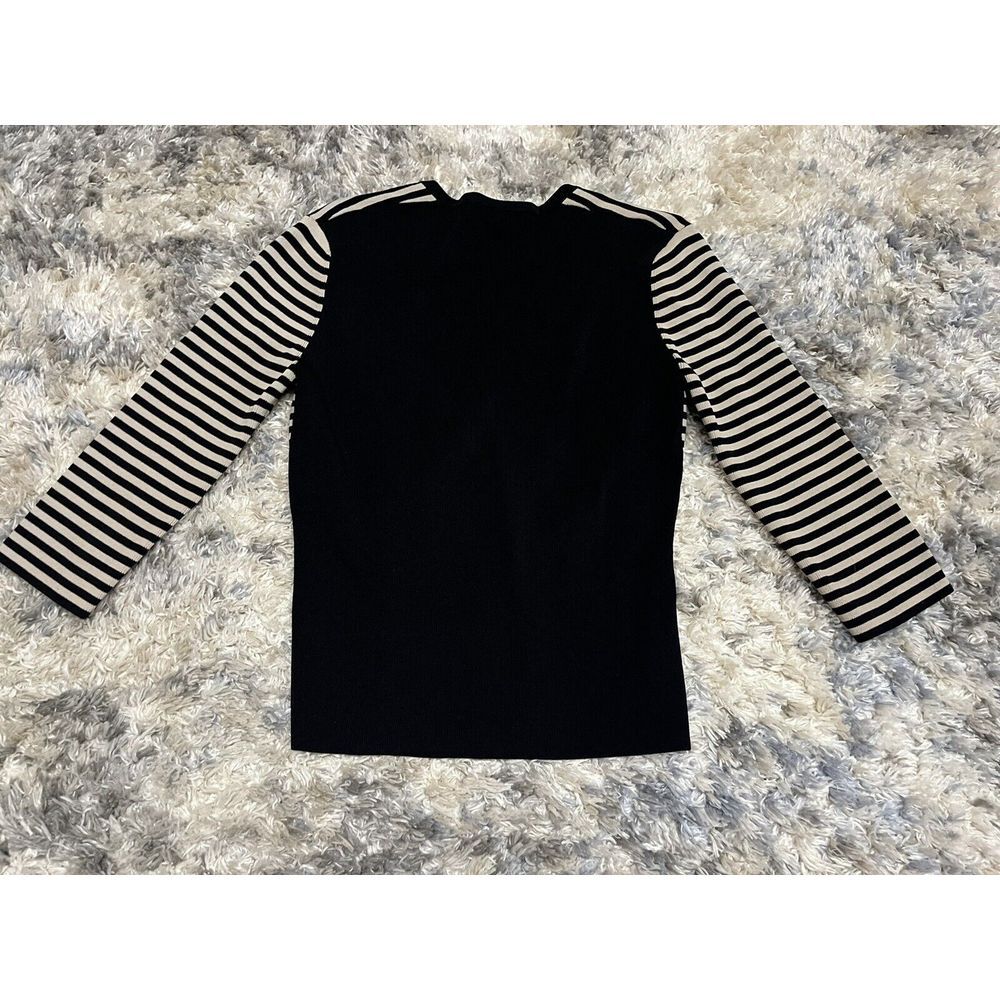 Barami Black Tan Striped Blouse Top Sz M - Picture 3 of 3